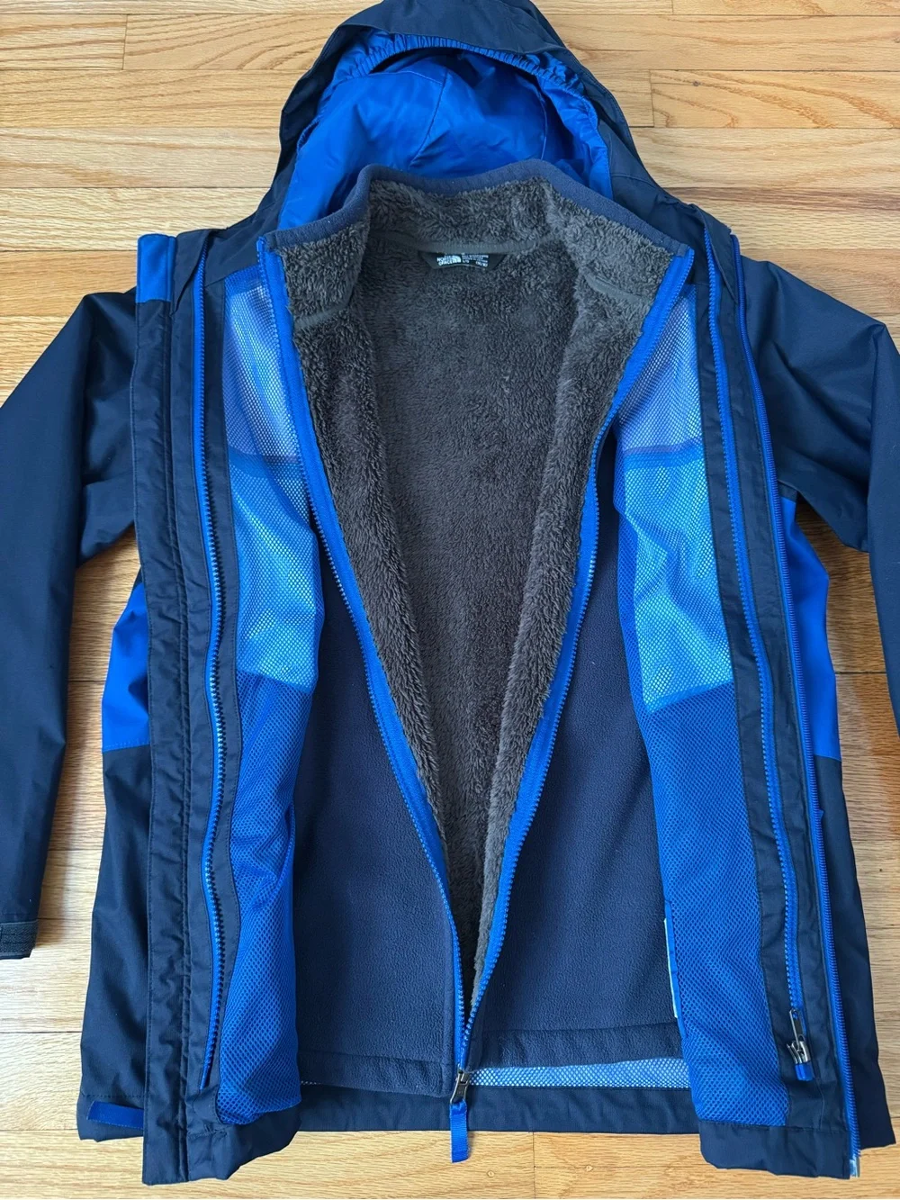 The North Face Blue and Black Kids' Hooded Jacket with Removable Lining